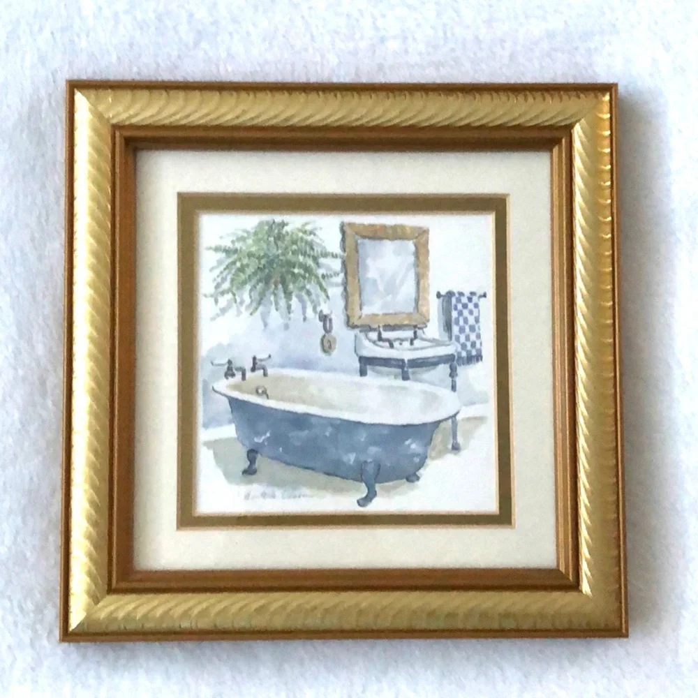 Vintage French Blue Bathtub Frame Wall Art